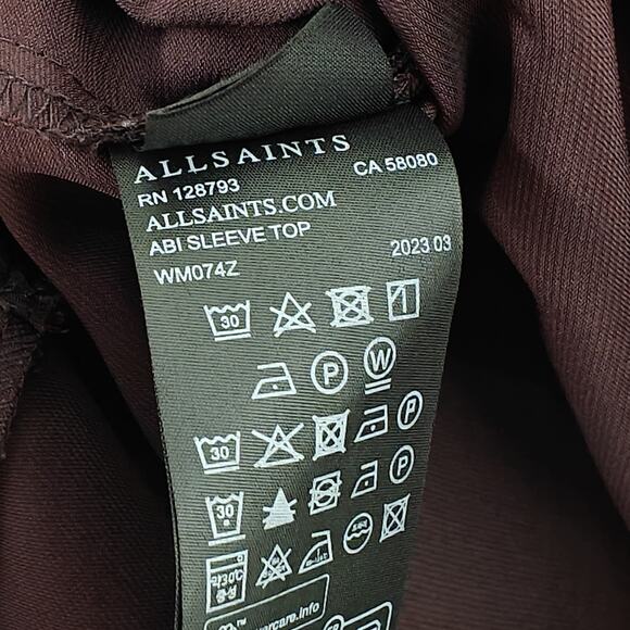 All Saints Abi Sleeve Draped Wrap Over Top Size 8 Purple V-Neck Silky Blouse - Picture 10 of 12